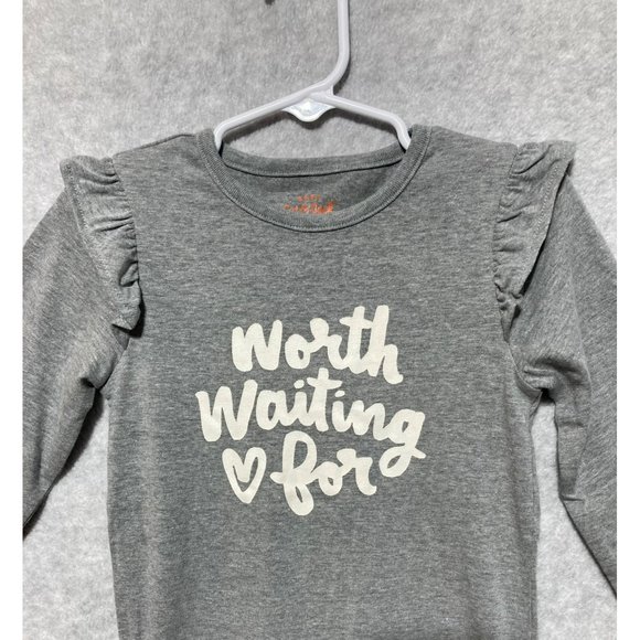 Cat and Jack Baby Girl 24 m 2pk Adaptive Rompers 'Worth Waiting For' Pink Gray - Picture 8 of 11